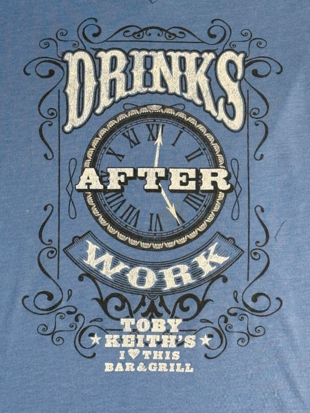 Toby Keith Drinks After Work T Shirt Womans L Blue Caesars Entertainment Graphic